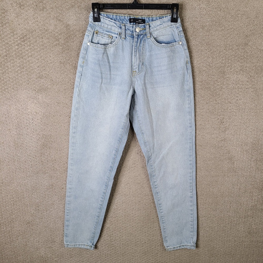 Riot Jeans Womens 2 Blue‎ High Rise Mom Tapered Leg Light Wash Denim Cotton